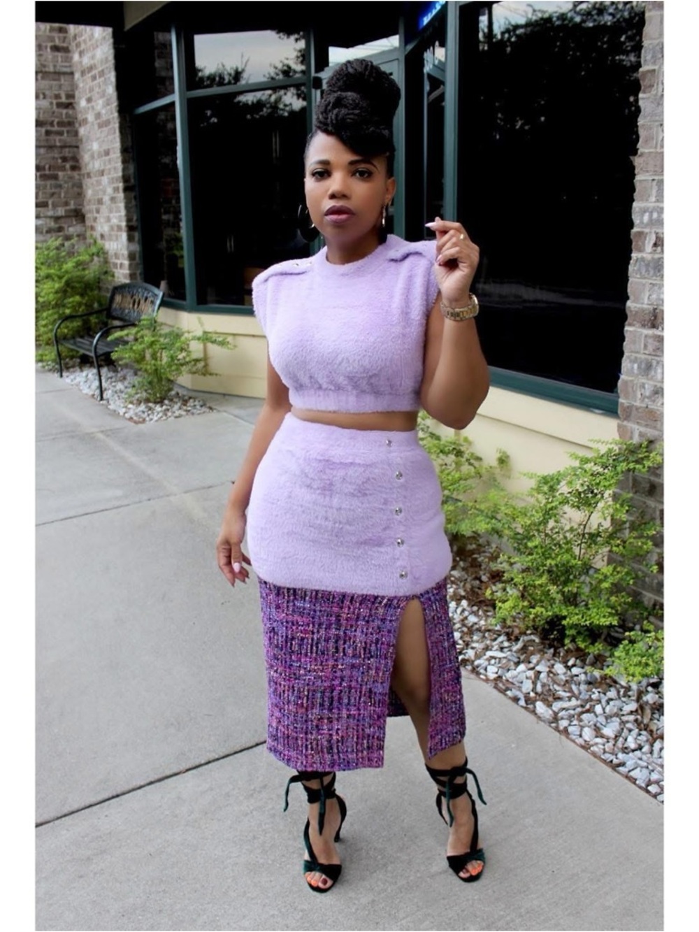 Lilac Two-Tone Knit Midi Skirt Set